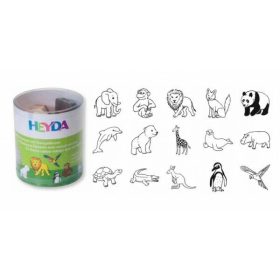   HEYDA 15 darabos, állatos fa pecsétnyomó + fekete bély.párna
