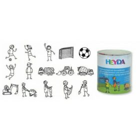   HEYDA 15 darabos, focis/építős fa pecsétnyomó + fekete bély.párna