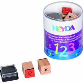   HEYDA 15 darabos, számolós fa pecsétnyomó + fekete bély.párna